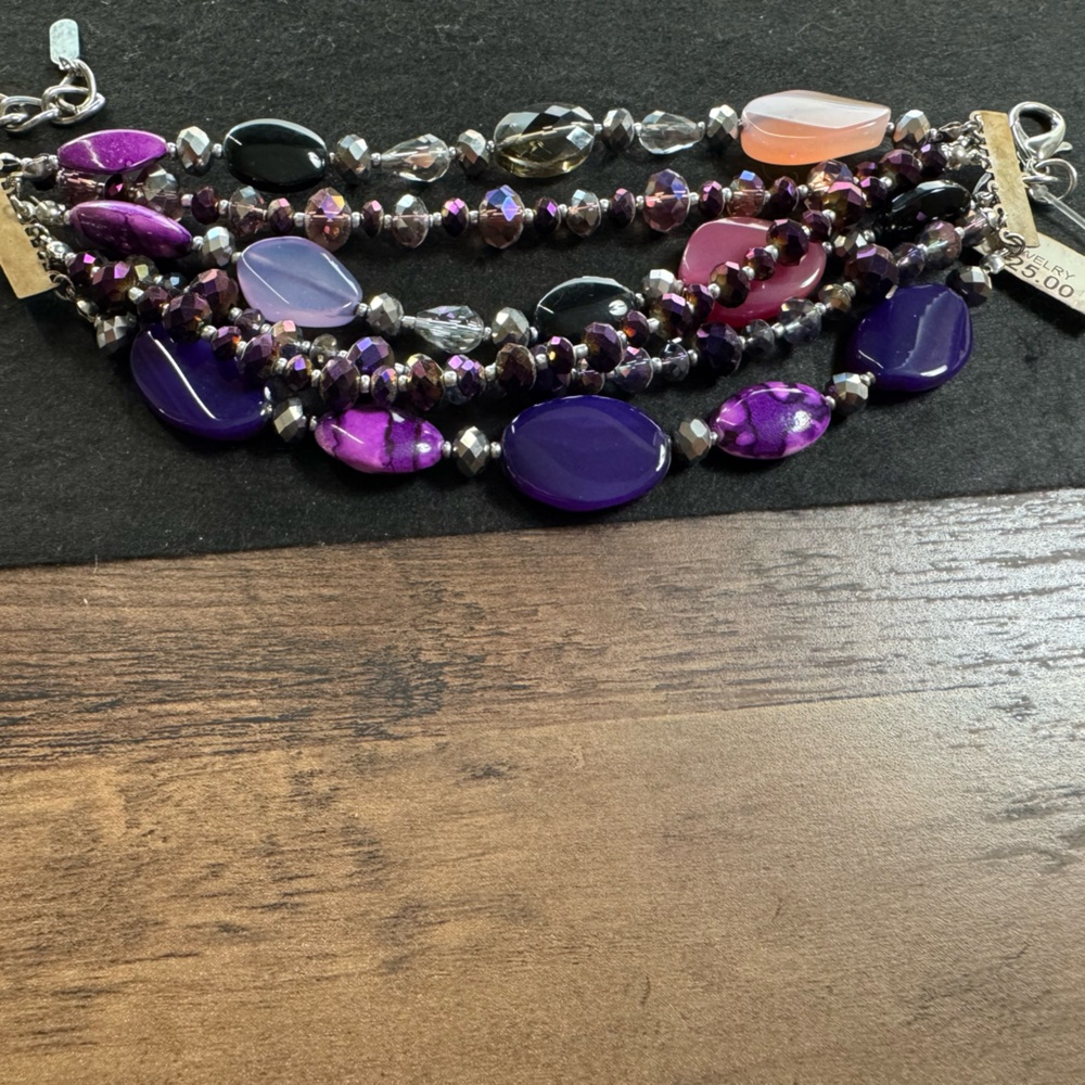 Elegant Purple and Black Beaded Bracelet Set